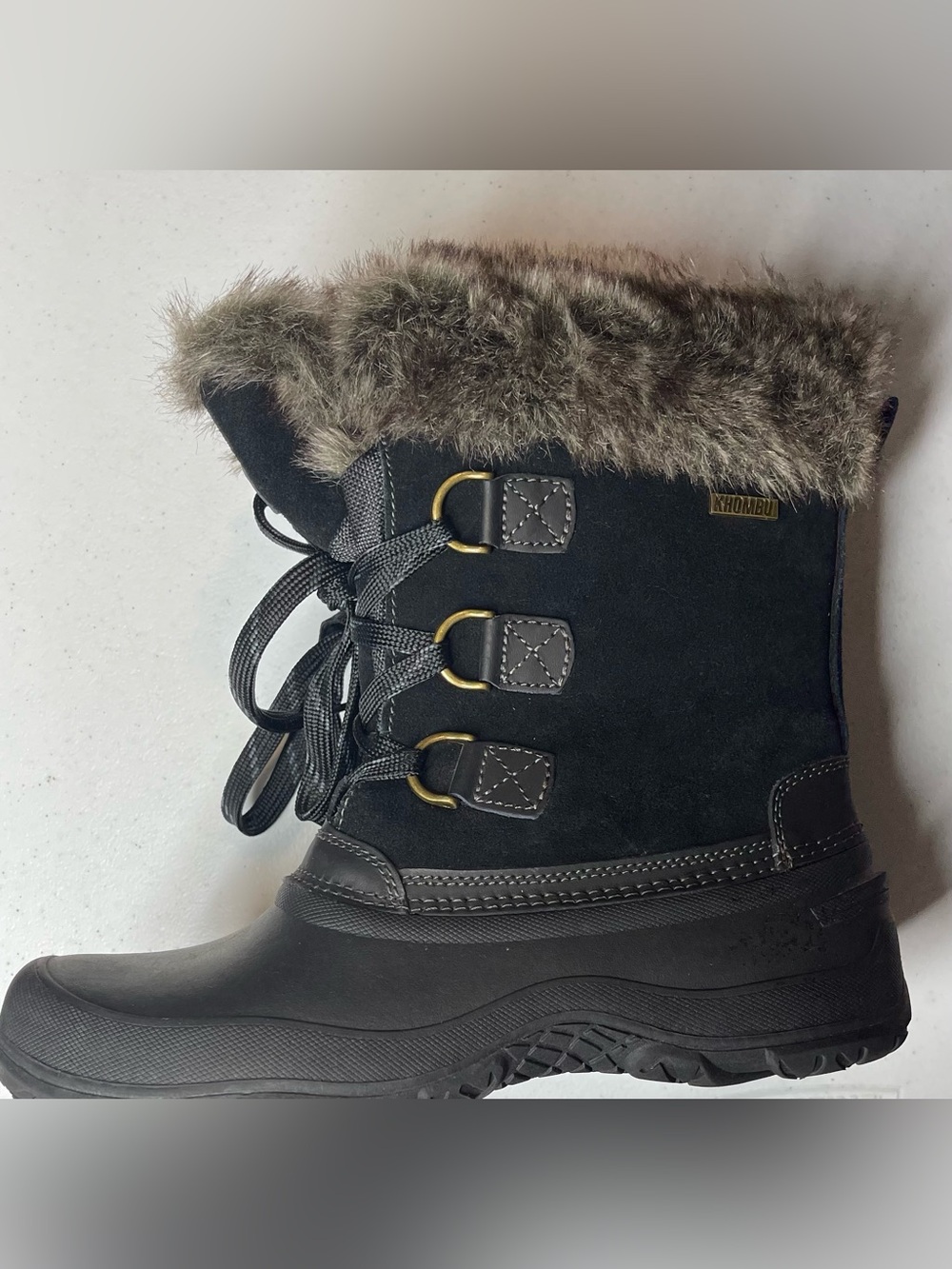 Khombu Black Winter Lace-Up Boot with Faux-Fur Cuff 9